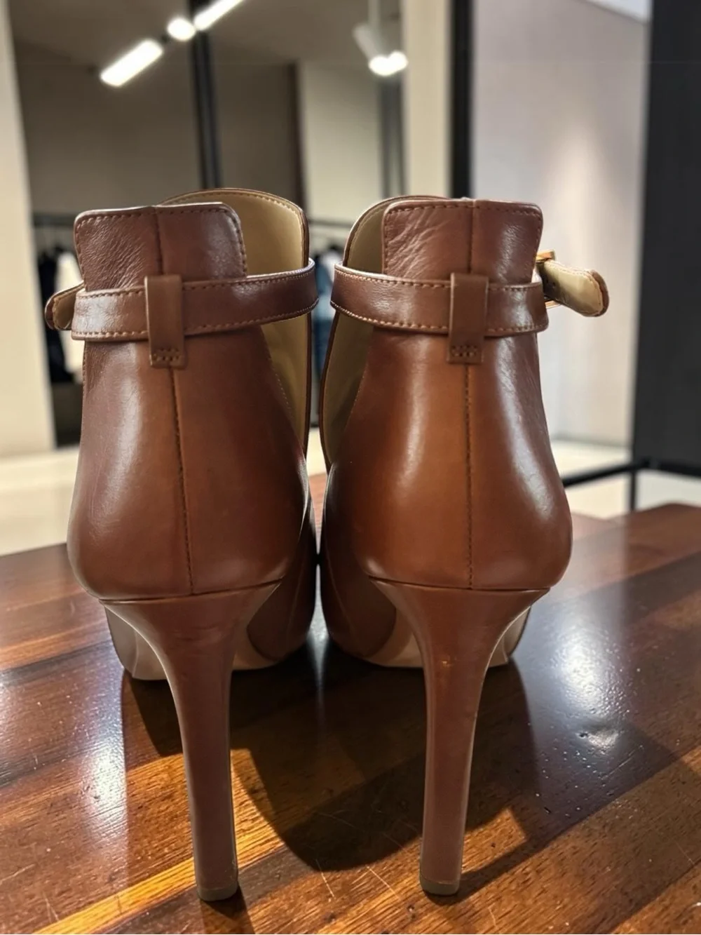 Michael Kors Lawson Open Toe Heeled Booties Brown Leather Size 7.5